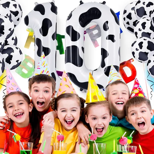 Vista 4 de Globo con el número 0 con estampado de vaca, globos grandes de cumpleaños con número de vaca de 40 pulgadas, globos de aluminio Mylar número 0