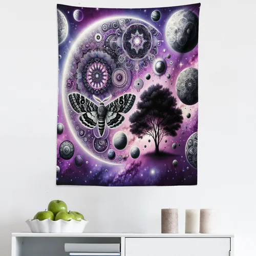 Vista 83 de Ambesonne Tapiz hippie, abrazo de hongos de ensueño y árbol de la vida místico y mandal verde, decoración de tela para colgar en la pared