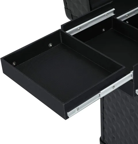 Vista 6 de Yaheetech Estuche de Maquillaje Tipo Tren con Ruedas, Estuche de Aluminio para Cosméticos con Ruedas, Estuche de Barbero para Salón, Carrito