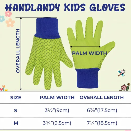 Vista 7 de HANDLANDY 4 pares de guantes de jardinería para niños, guantes de jardín para niños y niñas (punto verde, pequeño)