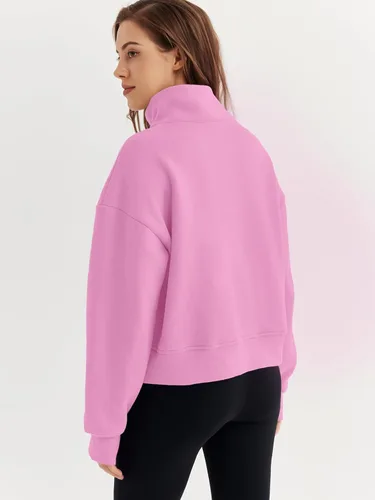 Vista 4 de EFAN Sudaderas de gran tamaño con media cremallera para mujer, sudaderas recortadas de forro polar con cremallera de un cuarto, ropa de moda 2024