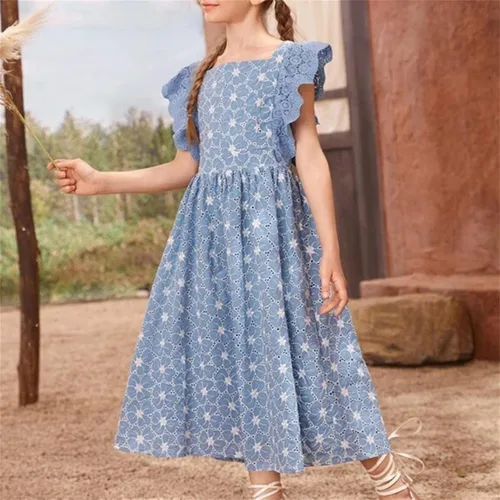 Vista 4 de Kids Toddler Baby Girls Spring Summer Print Ruffle Sleeveless Soft Princess Dress Flower Girl Dresses Infant