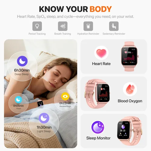 Vista 4 de Reloj inteligente para mujeres y hombres, (responder/hacer llamadas) 1.83 pulgadas, reloj inteligente con seguimiento de actividad física