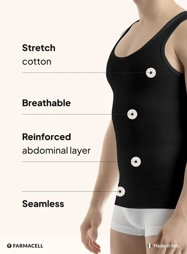 Vista 5 de Farmacell Camiseta sin mangas de compresión para hombre, ropa interior de algodón con control de abdomen, hecha en Italia, 417 Negro