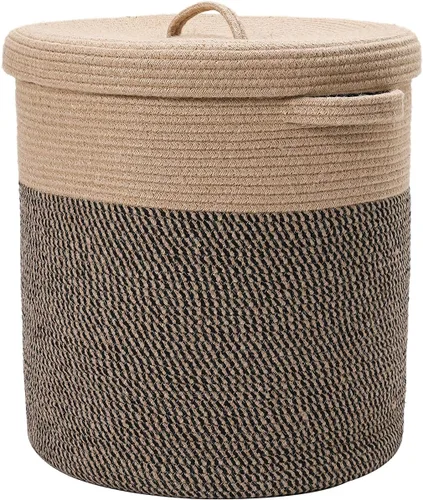 Vista 11 de Cesta de almacenamiento extra grande de 16" x 16" x 18" con tapa, cestas de almacenamiento de cuerda de algodón, canasta de lavandería, contenedor