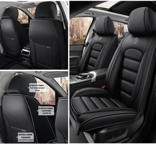 Vista 18 de 5 fundas de asiento para Chevy Aveo 2005-2023, fundas de asiento de automóvil de cuero, impermeables, antideslizantes, suaves, cómodas fundas