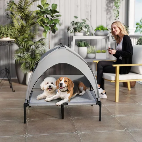 Vista 9 de PawHut Cama elevada para perros con almohadilla de enfriamiento, cama elevada para mascotas al aire libre con toldo extraíble, malla transpirable