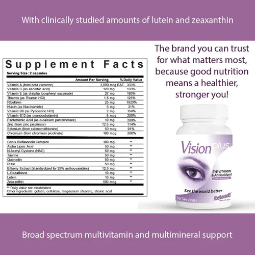 Vista 2 de Reload! Vision Plus Suplemento para la salud ocular – Luteína, zeaxantina, arándano, vitamina A – 60 cápsulas