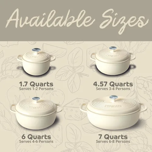 Vista 3 de Segretto Cookware Horno holandés ovalado de hierro fundido esmaltado, 7 cuartos de galón blanco Bianco Perla (Off-White)