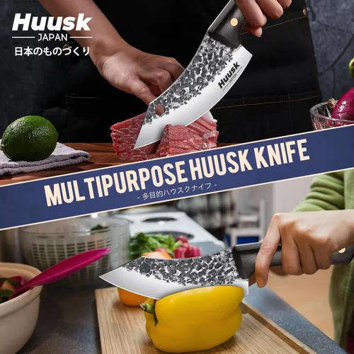 Vista 6 de Huusk Mini cuchillo japonés, pequeños cuchillos de carne con funda, cuchillos únicos de cavernícola, cuchillo vikingo de chef forjado a mano
