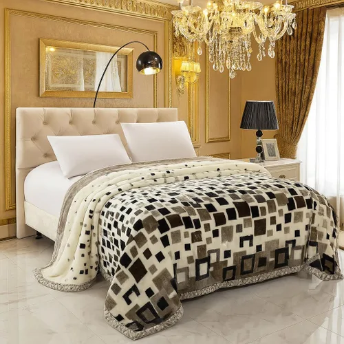 Vista 2 de DBOZE Manta pesada de vellón coreano de visón, tamaño King, 2 capas, ultra suave, cálida, reversible, con patrón geométrico moderno, manta