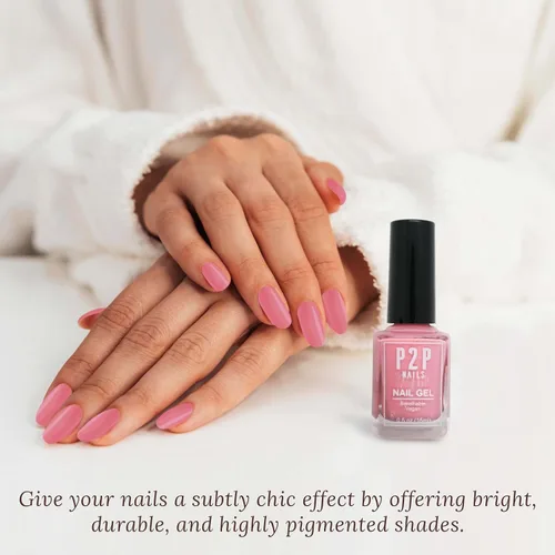 Vista 3 de P2P Nails Esmalte de uñas en gel vegano rosa – Esmalte de uñas de secado rápido – Gel de uñas de textura suave en colores vibrantes – Esmalte en gel