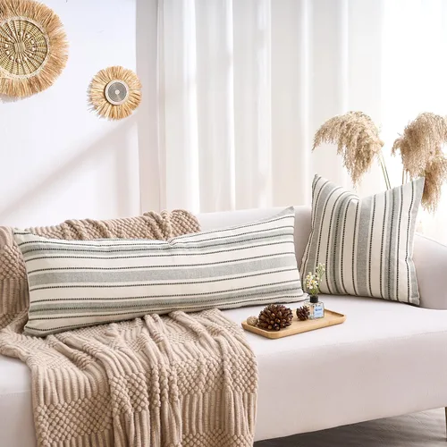 Vista 7 de Fundas de almohada verdes de 18 x 18 pulgadas, fundas de almohada decorativas bohemias de otoño verde y beige para sofá, decoración moderna