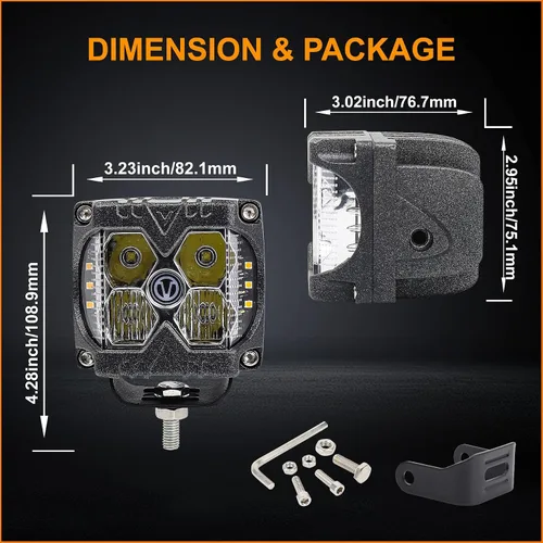 Vista 7 de MOVOTOR Side Shooter LED Pods Amber Luces de conducción estroboscópicas para camión, 4 x 4, ATV IP68 Waterproof,Solid & Strobe Amber,6500K White