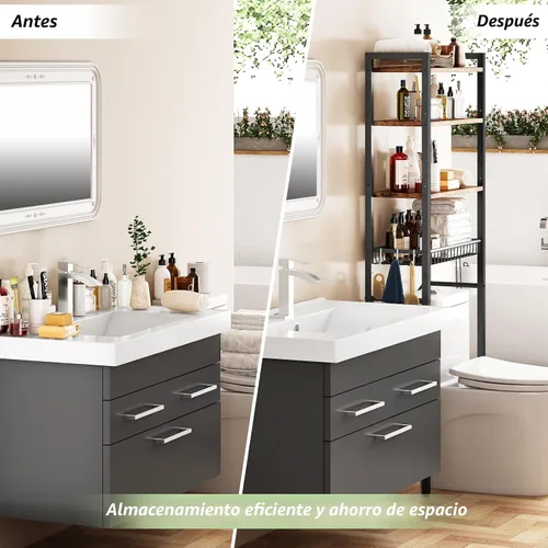 Vista 4 de Kalrin Estante de almacenamiento sobre el inodoro, estante organizador de baño de 4 niveles sobre el inodoro con estante y canasta ajustables