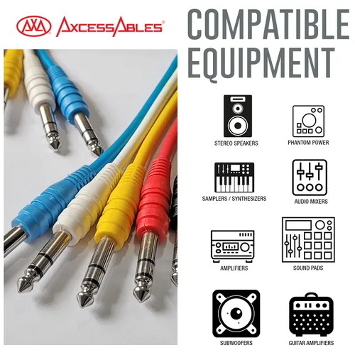 Vista 2 de AxcessAbles 1/4" TRS a 1/4" TRS - Cables de conexión estéreo equilibrados (6 unidades, 1 pie)
