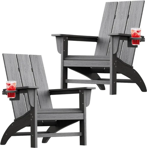 Vista 26 de Silla Adirondack moderna, sillas de patio de plástico HDPE para todo tipo de clima, silla para hoguera, sillas de césped al aire libre para terraza