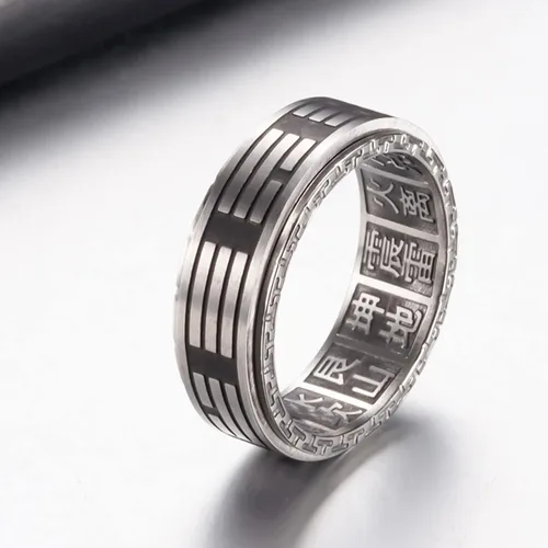 Vista 7 de HETICA Yin Yang Anillo Spinner Anillo de acero de titanio Feng Shui Anillo Atrae riqueza Vintage Kung Fu Tai Chi Anillo de alto pulido para hombres