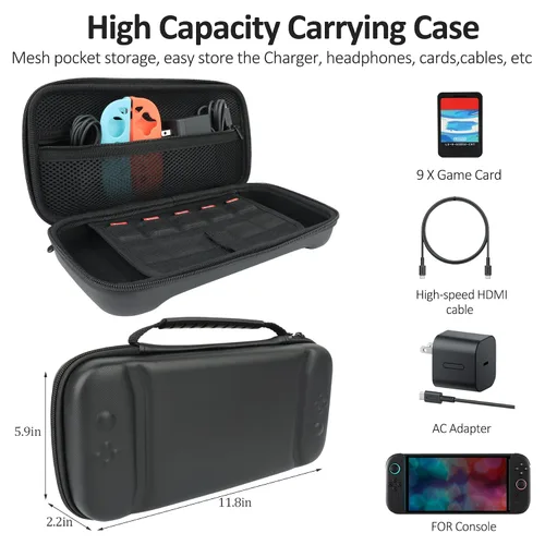 Vista 8 de Kit de accesorios para Nintendo Switch, paquete de tapas de agarre para controles redondos, estuche de transporte, protector de pantalla y control