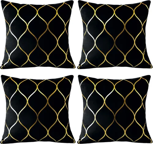 Vista 10 de OTOSTAR Juego de 4 fundas de almohada decorativas doradas de 18 x 18 pulgadas, fundas de almohada cuadradas de terciopelo suave, fundas de cojín