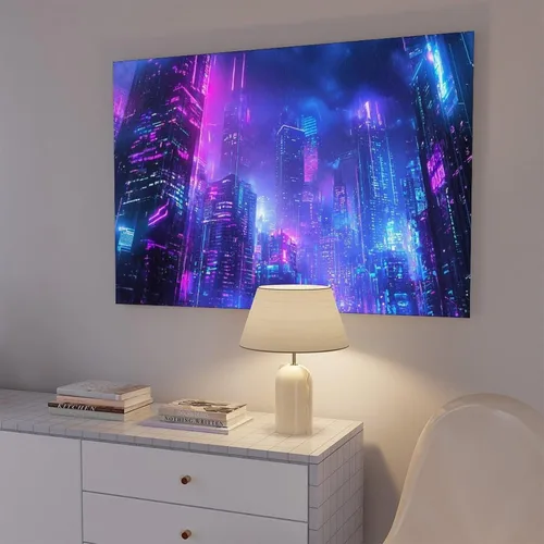 Vista 7 de Neon Cyberpunk Urban Art Print – Futuristic Night City Poster – Edgy Retro Subculture Wall Decor Poster Print for Teen Boys Room Wall Art Canvas