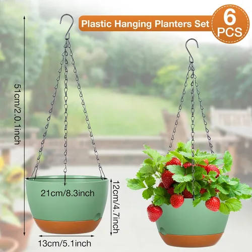 Vista 2 de Mumufy 6 macetas colgantes de 8 pulgadas para plantas de interior y exterior, color verde