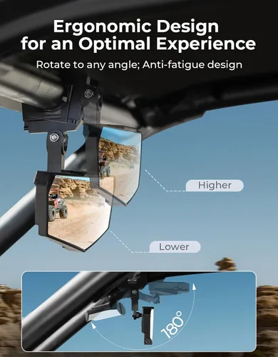 Vista 2 de KEMIMOTO Espejo Retrovisor UTV, Espejo UTV SXS con Vista Clara con Abrazadera de Aluminio de Bajo Perfil Ajustable de 360° de 3.8-5 cm Compatible