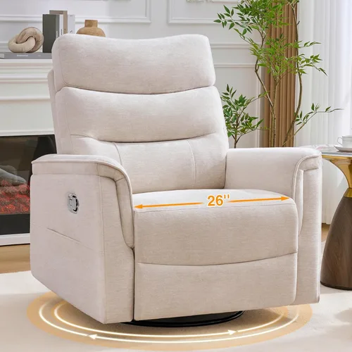 Vista 10 de Silla reclinable giratoria de gran tamaño de 26 pulgadas Blanco crema