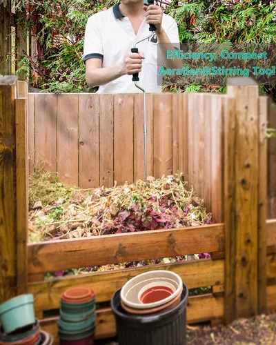 Vista 5 de Contenedor de compost grande con herramienta aireadora ompost,Contenedores de vaso de abono al aire libre,Herramienta de torneado de compost