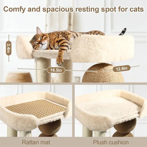 Vista 4 de Árbol pequeño para gatos de interior, torre de árbol para gatos con rascador de sisal para gatos, torre para gatos 5 en 1 con bola de juguete