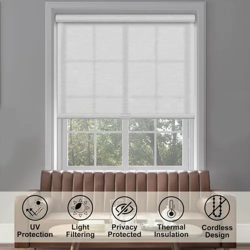 Vista 8 de Persianas enrollables opacas para ventanas, inalámbricas, tela jacquard, persianas enrollables para ventanas, tela con aislamiento térmico
