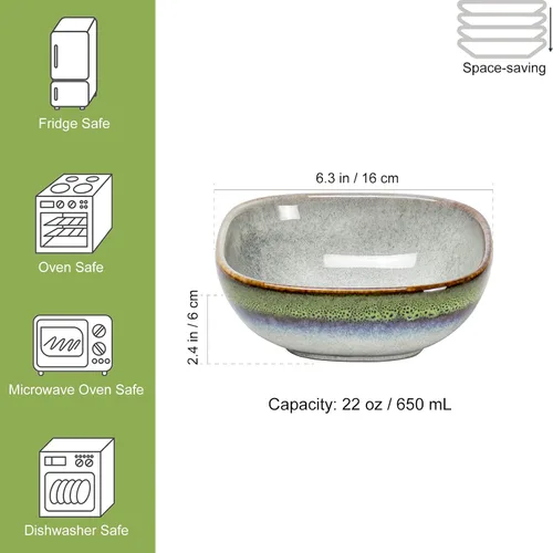 Vista 3 de HENXFEN LEAD Cuencos de cerámica para cereales, cuencos cuadrados de 22 onzas para guarniciones, aperitivos, ensalada, avena, sopa, cuencos