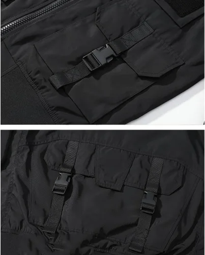 Vista 3 de XYGJZ Chaqueta bomber para hombre, chaqueta militar resistente al viento con múltiples bolsillos