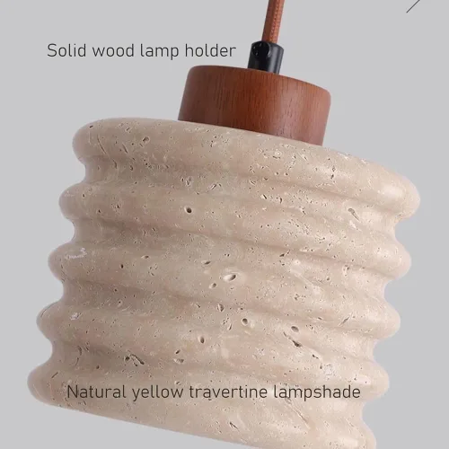 Vista 4 de Modern Solid Wood Hanging Lamp Vintage Yellow Travertine Pendant Lights Japanese Style Mini Cylinder Chandelier for Kitchen Island Dining Room Bar