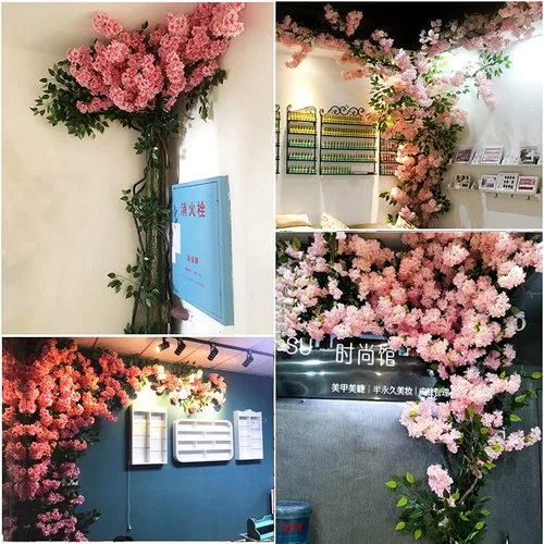 Vista 3 de Flores artificiales grandes árboles de cerezo en flor de seda para bodas, ramas falsas, tienda, jardín, paredes de fondo grandes, decoración