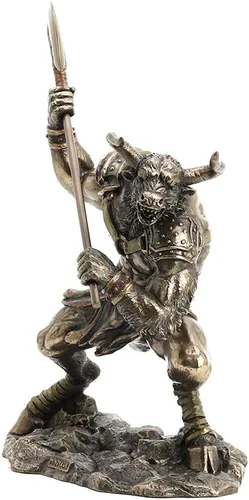 Vista 4 de Veronese Design Minotauro de 13 3/4 pulgadas de alto, escultura de resina de bronce fundido en frío, escultura de leyenda griega romana