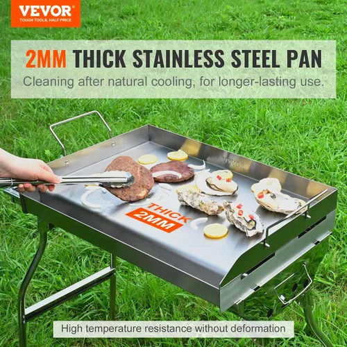 Vista 2 de VEVOR Plancha de acero inoxidable, plancha pre-sazonada de 23.5 x 16 pulgadas, sartén rectangular de doble quemador, sartén familiar antiadherente