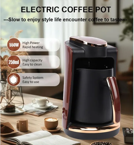 Vista 2 de Zunate Cafetera eléctrica turca griega de 550 W, 8.5 fl oz, máquina de taza individual con taza y cuchara incluidas para el hogar, oficina