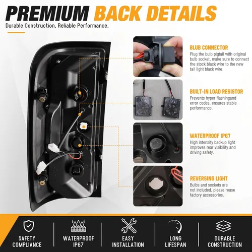 Vista 5 de WOLFSTORM Conjunto de luz trasera Compatible con 2014-2018 Chevy Silverado 1500 y 2015-2018 Chevy Silverado 2500/3500HD, No es compatible con Lente