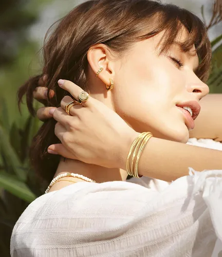 Vista 2 de ENSKEFEN Pulsera dorada para mujer, gruesa y multicapa, con alambre cruzado abierto, hueco, ancho, ajustable, color dorado
