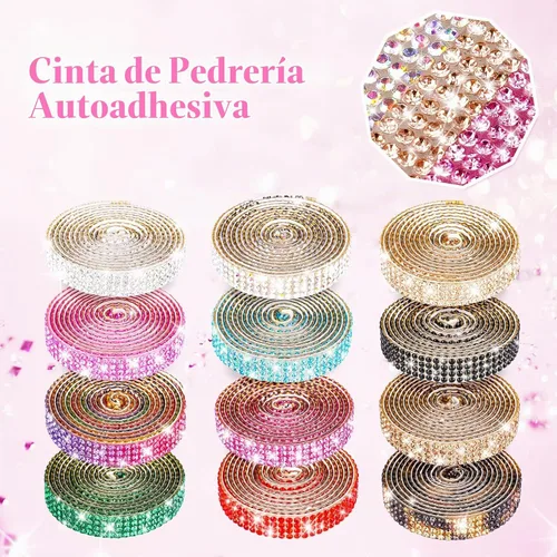 Vista 2 de NiArt Cinta autoadhesiva de diamantes de imitación de cristal, 12 rollos de 0.35 in de ancho, total de 12 yardas, multifuncional, DIY decorativa, 12
