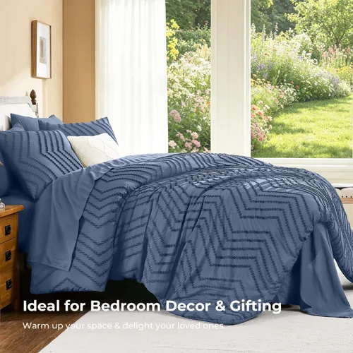 Vista 5 de Litanika Juego de edredón individual XL - 5 piezas Boho copetudo cama en una bolsa Azul Egeo