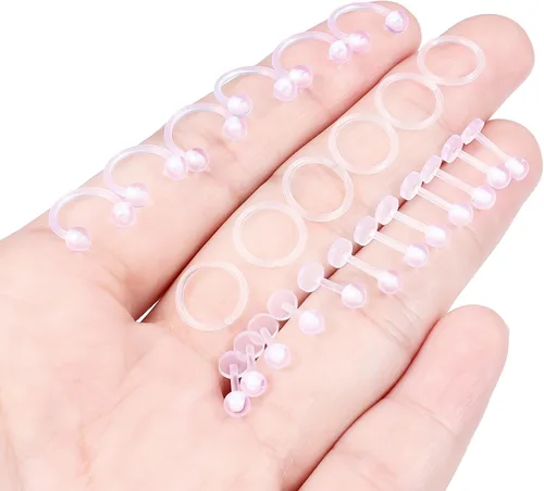 Vista 4 de Lcolyoli Anillos de nariz transparentes de 18 G, retenedores de piercing transparentes para el trabajo, deportes, Bioflex, Medusa, labio, piercing
