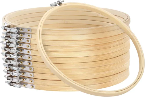 Vista 12 de Caydo 12 aros redondos de madera para bordar de 3 pulgadas Anillo de aro ajustable de punto de cruz circular a granel para adornos del hogar