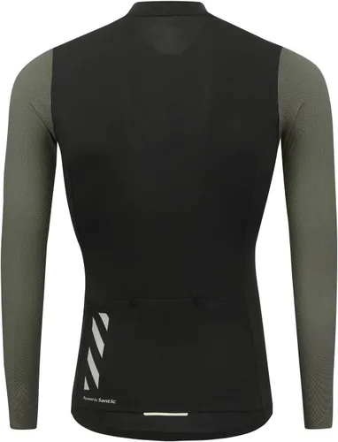 Vista 13 de Santic - Camiseta de ciclismo para hombre, manga larga, reflejante, cremallera completa, con bolsillos