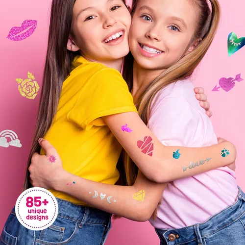 Vista 6 de Pretty Me Kit de tatuaje con purpurina para niños, tatuajes falsos metálicos y con purpurina para niñas, ideas de regalo de cumpleaños para niñas
