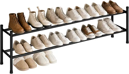 Vista 10 de STORAGE MANIAC Zapatero largo expandible, estante de zapatos de metal ancho apilable de 6 pares, estante ajustable para zapatos, organizador
