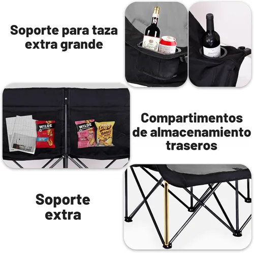 Vista 5 de Bolosy Silla de Camping para 2 Personas Silla de Camping Loveseat Silla de Camping Doble Plegable Extra Grande Silla de Camping Resistente Silla
