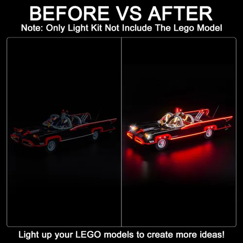 Vista 2 de Kit de luz LED mejorado compatible con Lego Batman: el juego de construcción Batmobile de la serie de TV clásica, versión RC compatible con Lego