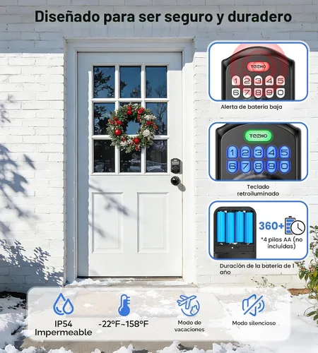 Vista 5 de TEEHO TE001K Cerradura de puerta de entrada sin llave con perilla para Negro mate